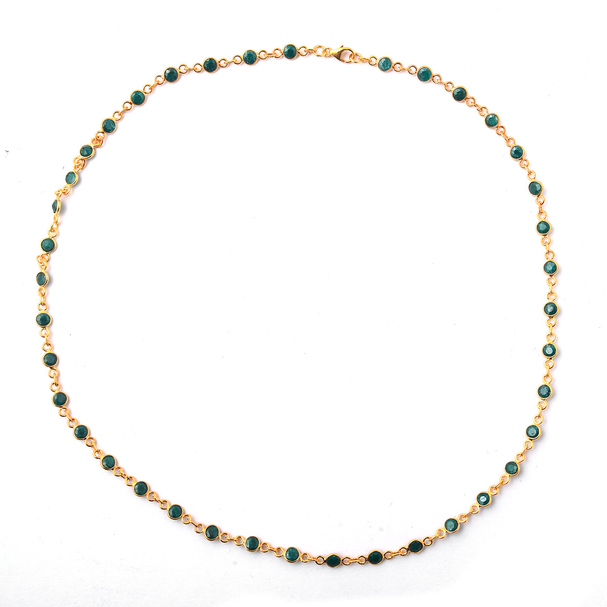 15.57 Ct Round Dyed Emerald 925 Sterling Silver Necklace