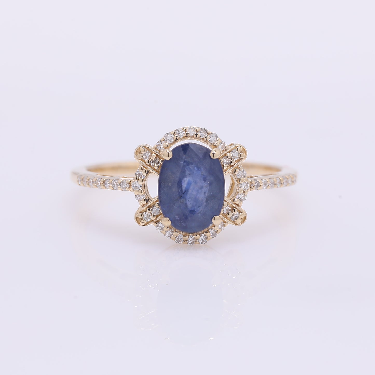 1.56 Ct Oval Mixed Cut Natural Sapphire 14K Gold Ring