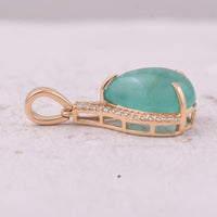 4.46 Ct Pear Cabochon Cut Natural Emerald 14K Gold Pendant
