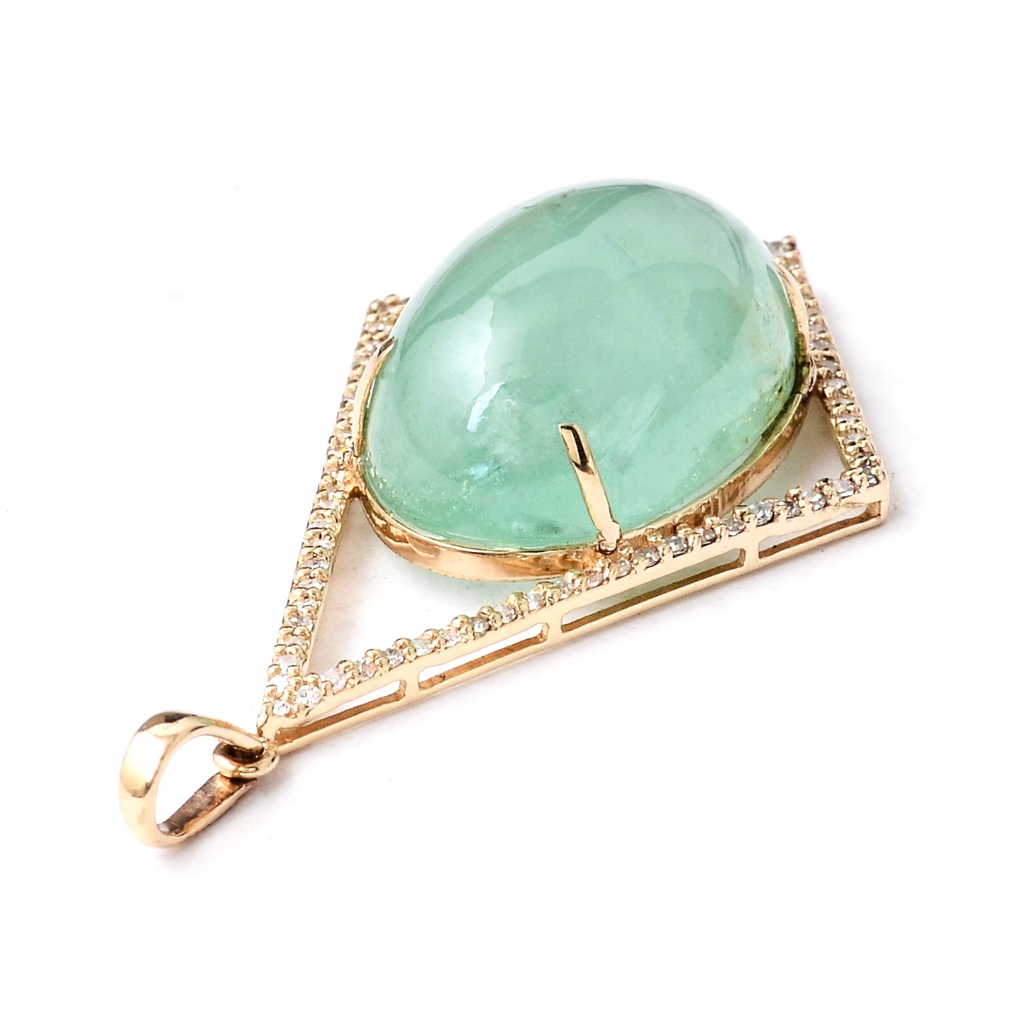 13.77 Ct Oval Cabochon Natural Beryl Emerald 14K Gold Pendant