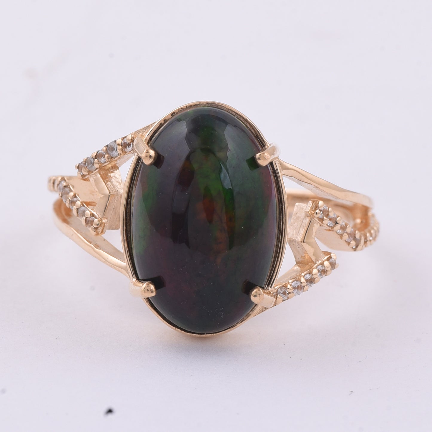 3.49 Ct Oval Natural Black Opal 14K Gold Ring