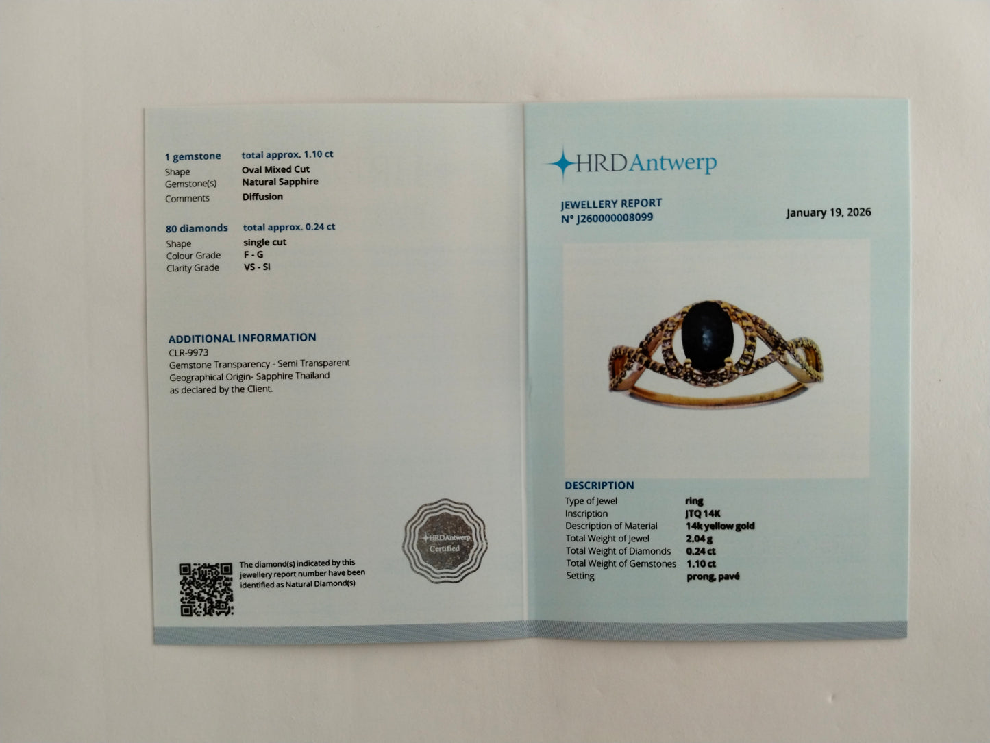 1.34 Ct Oval Mixed Cut Natural Sapphire 14K Gold Ring