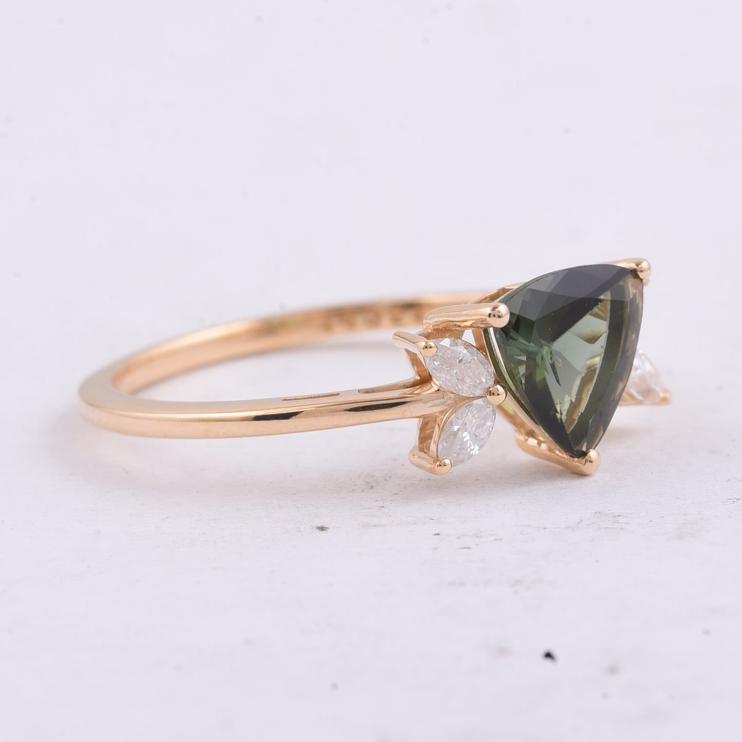 1.18 Ct Triangle Natural Green Tourmaline 14K Gold Ring