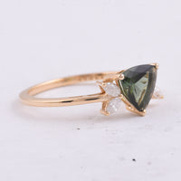 1.18 Ct Triangle Natural Green Tourmaline 14K Gold Ring