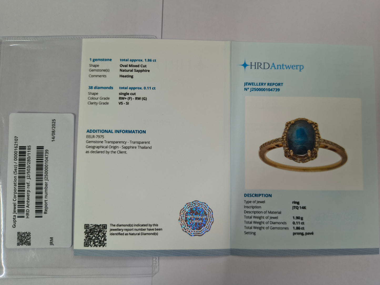 1.97 Ct Oval Mixed Cut Natural Sapphire 14K Gold Ring