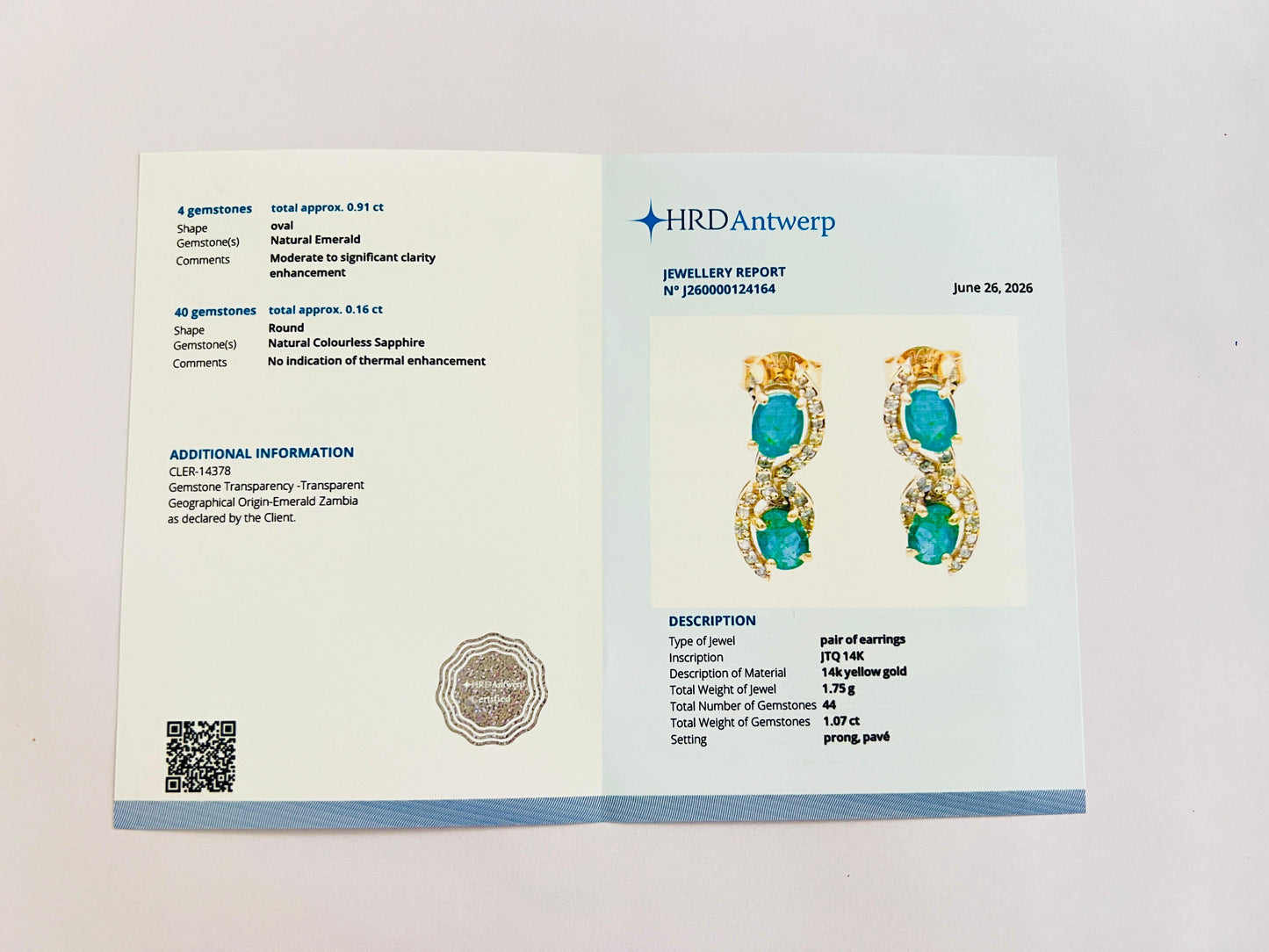 1.07 Ct Oval Natural Emerald 14K Gold Earrings