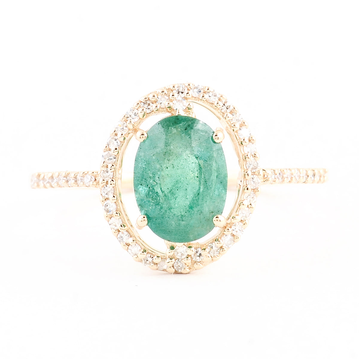 1.39 Ct Oval Mixed Cut Natural Beryl Emerald 14K Gold Ring