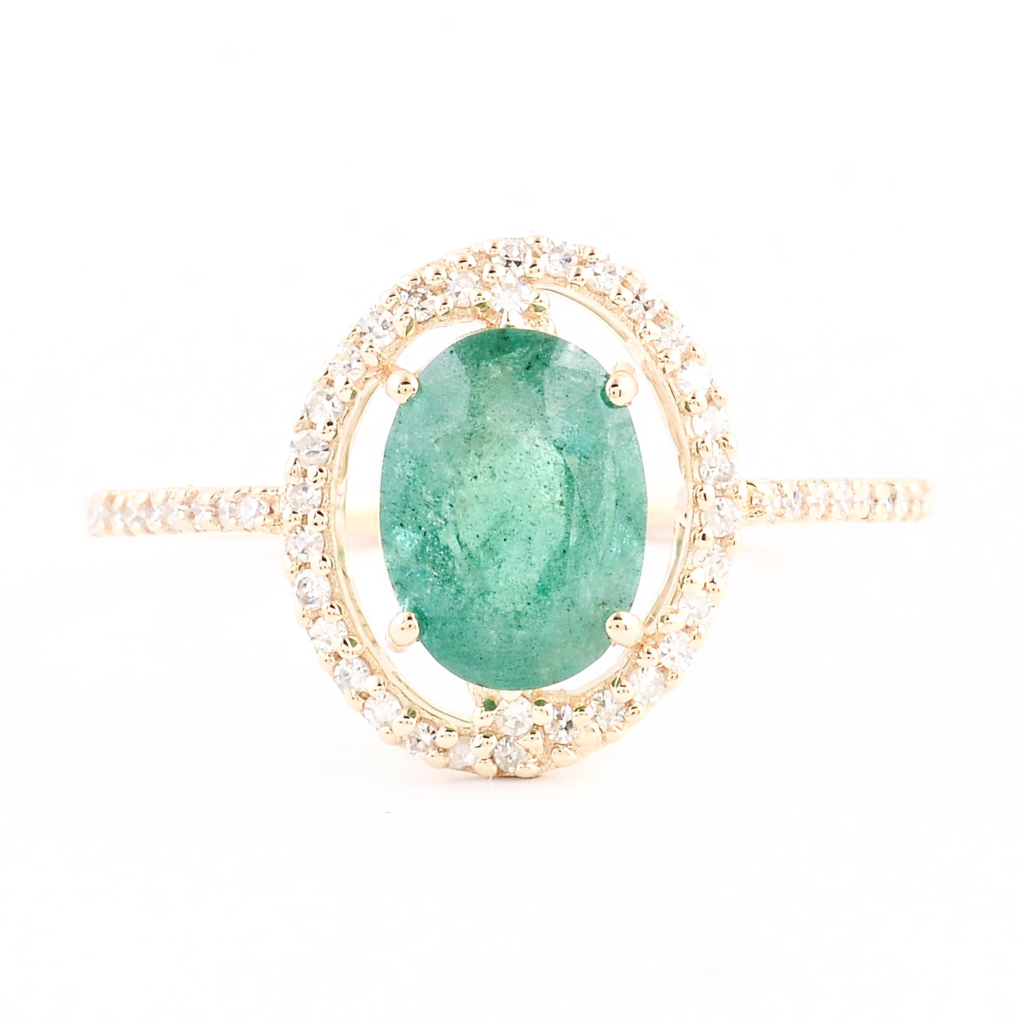 1.39 Ct Oval Mixed Cut Natural Beryl Emerald 14K Gold Ring