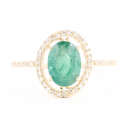 1.39 Ct Oval Mixed Cut Natural Beryl Emerald 14K Gold Ring