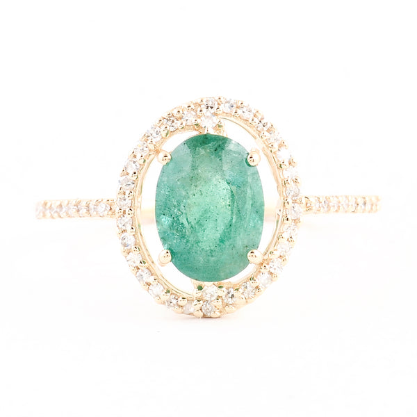 1.39 Ct Oval Mixed Cut Natural Beryl Emerald 14K Gold Ring