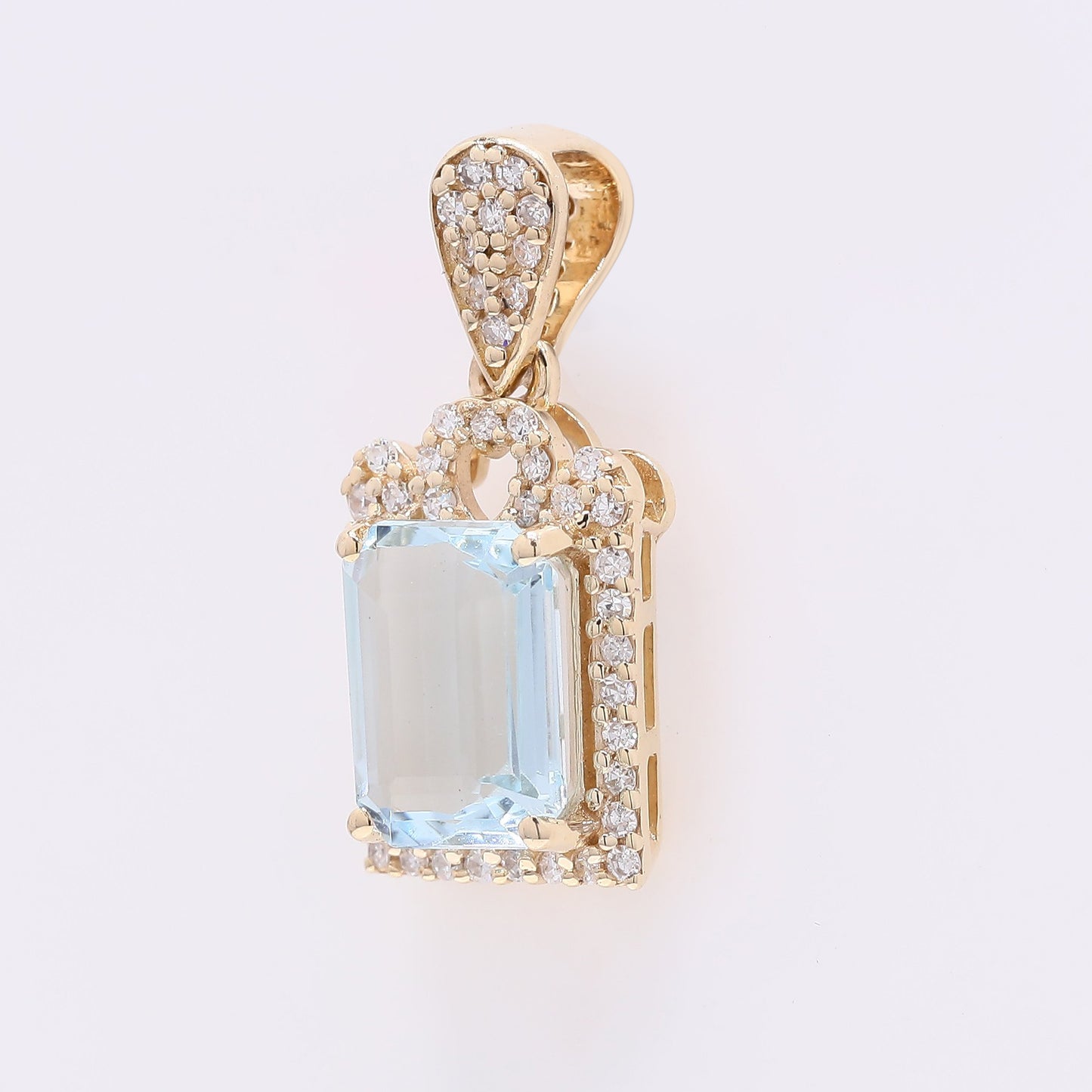 1.58 Ct Octagon Step Cut Natural Aquamarine 14K Gold Pendant