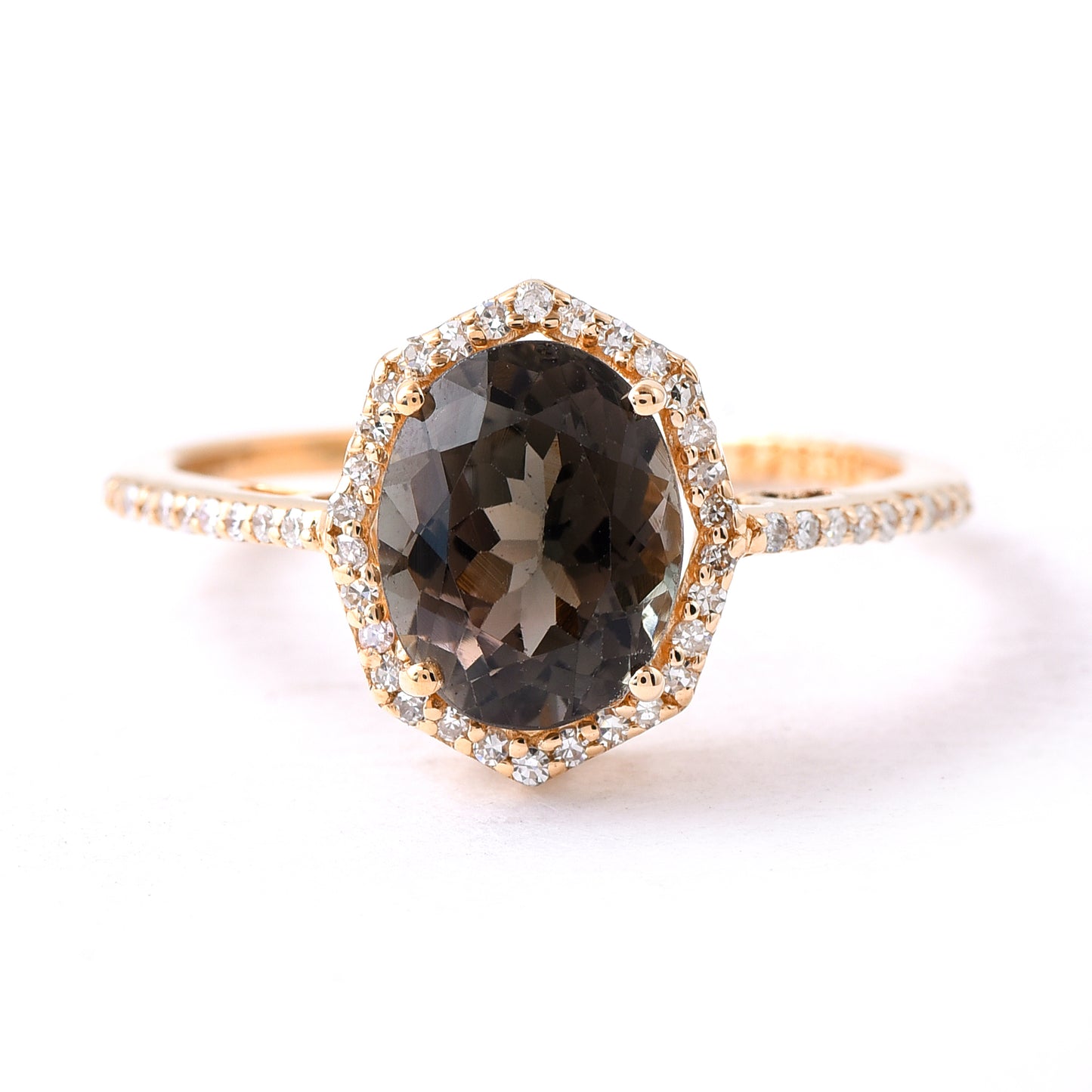 2.13 Ct Oval Mixed Cut Natural Tourmaline 14K Gold Ring