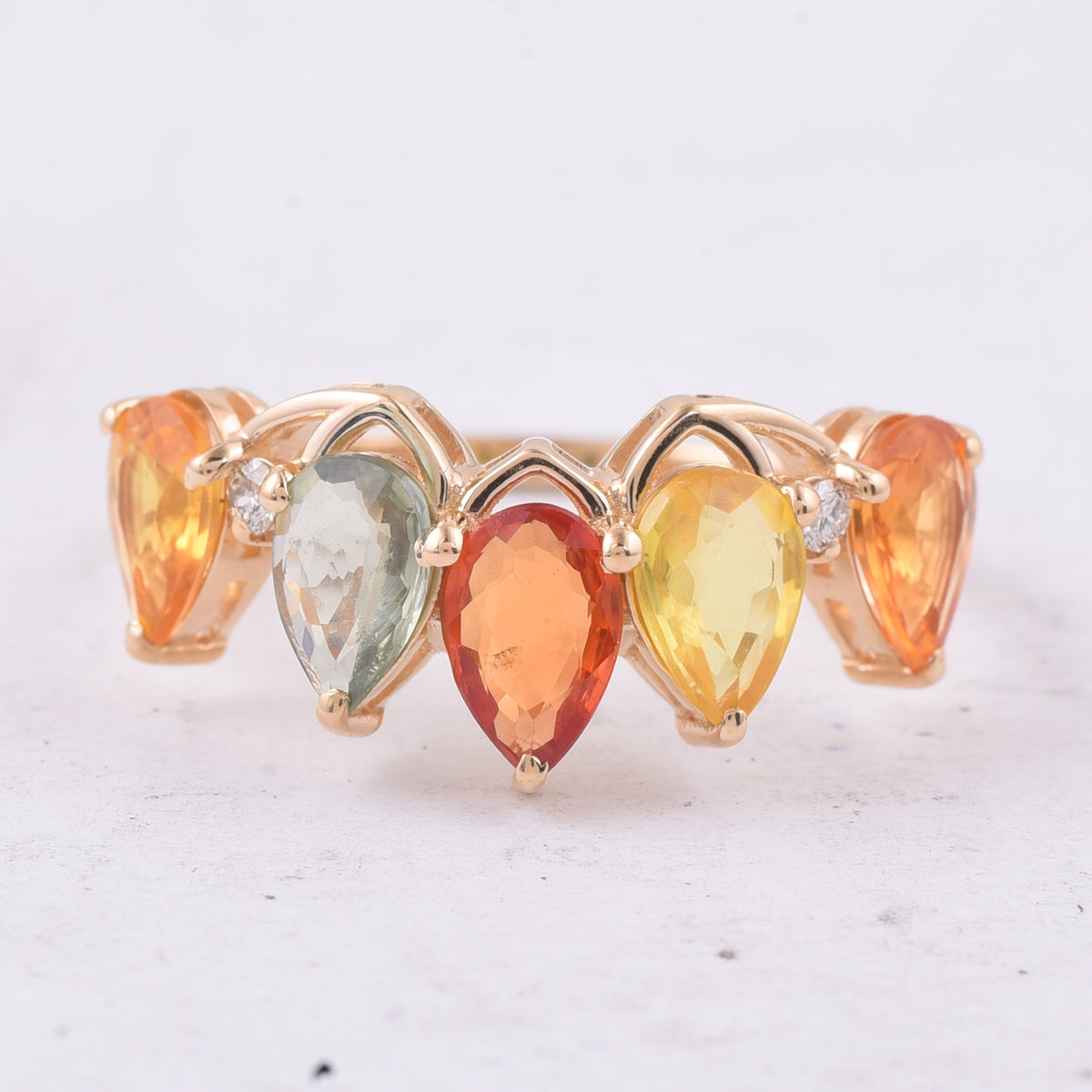 2.20 Ct Pear Natural Multi Coloured Sapphire 14K Gold Ring