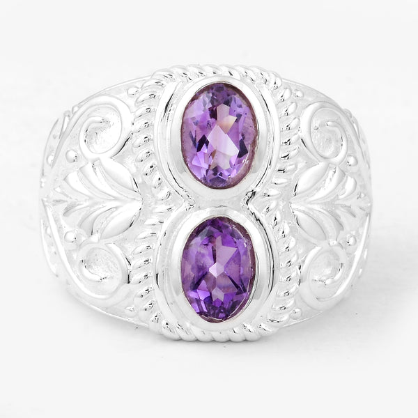 1.45 Ct Oval Amethyst, 925 Sterling Silver Ring