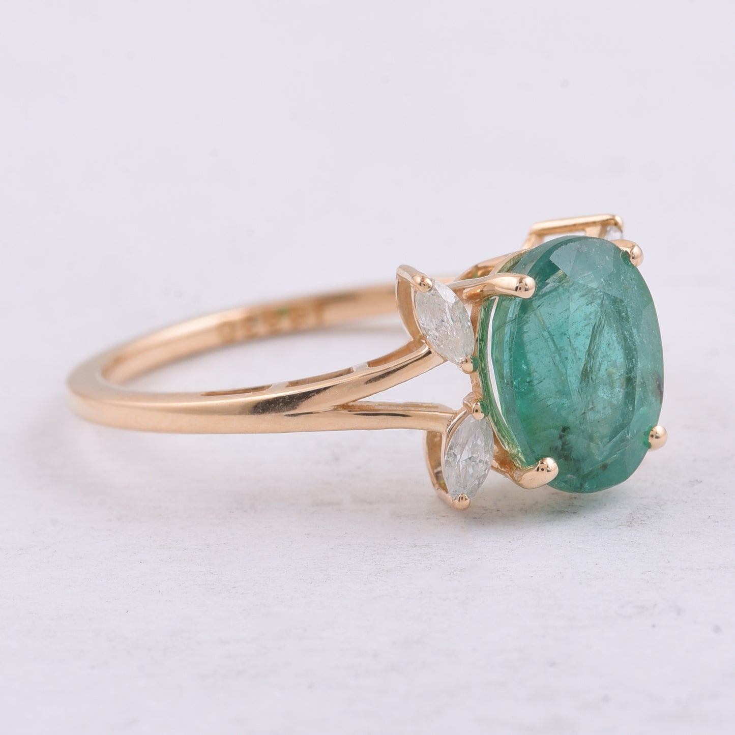 2.10 Ct Oval Natural Emerald 14K Gold Ring