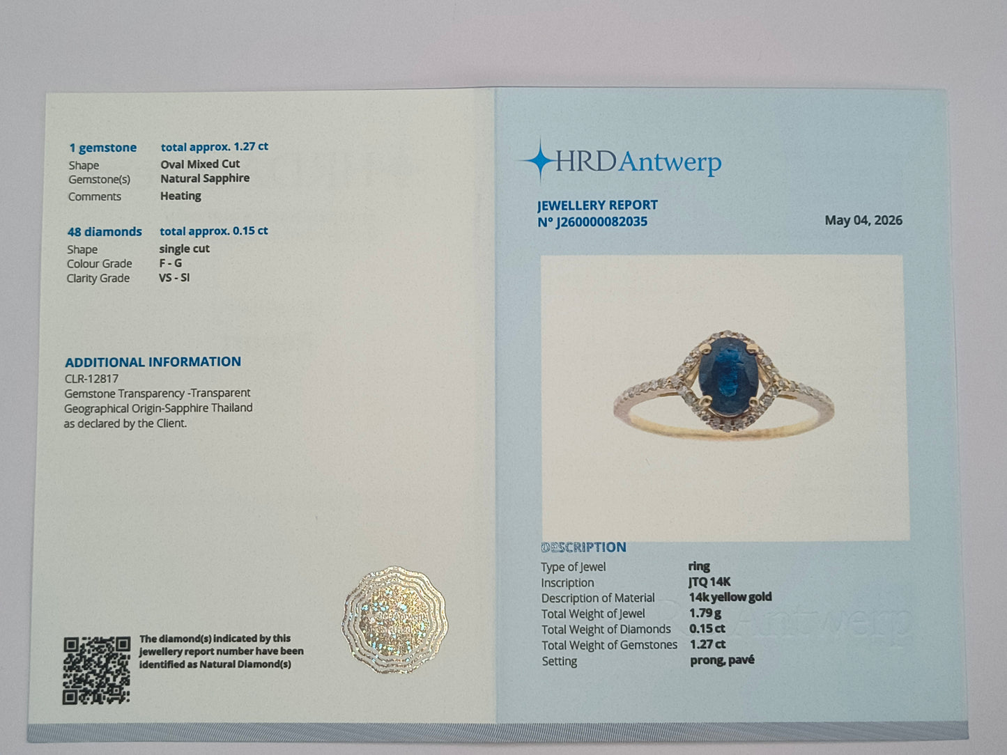 1.42 Ct Oval Mixed Cut Natural Sapphire 14K Gold Ring