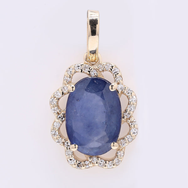 2.43 Ct Oval Mixed Cut Natural Sapphire 14K Gold Pendant