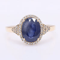 2.87 Ct Oval Mixed Cut Natural Sapphire 14K Gold Ring