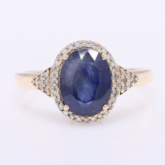 2.87 Ct Oval Mixed Cut Natural Sapphire 14K Gold Ring