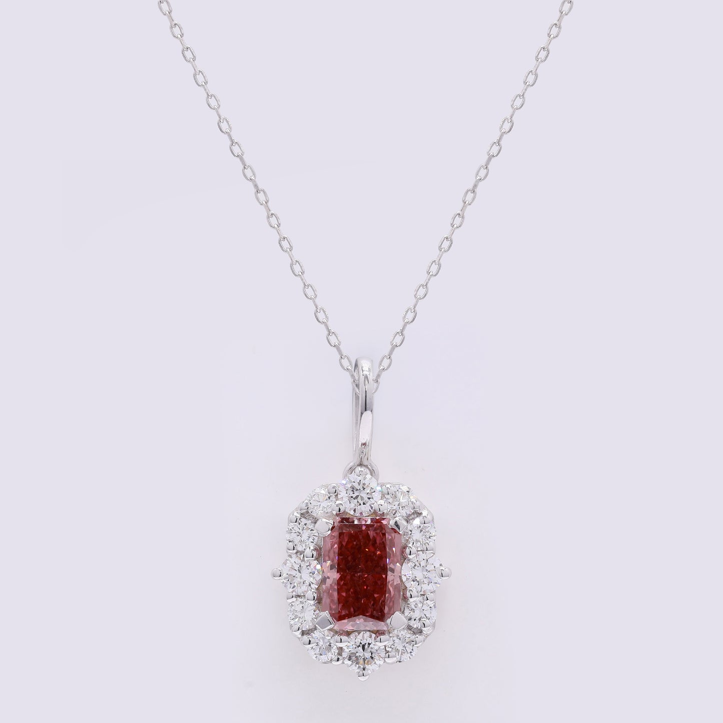 1.56 Carats Fancy Vivid Pink Lab Grown Diamond 14K Gold Pendant