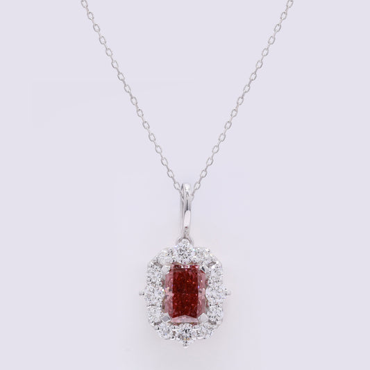 1.56 Carats Fancy Vivid Pink Lab Grown Diamond 14K Gold Pendant