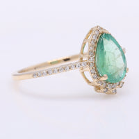 1.47 Ct Pear Mixed Cut Natural Emerald 14K Gold Ring