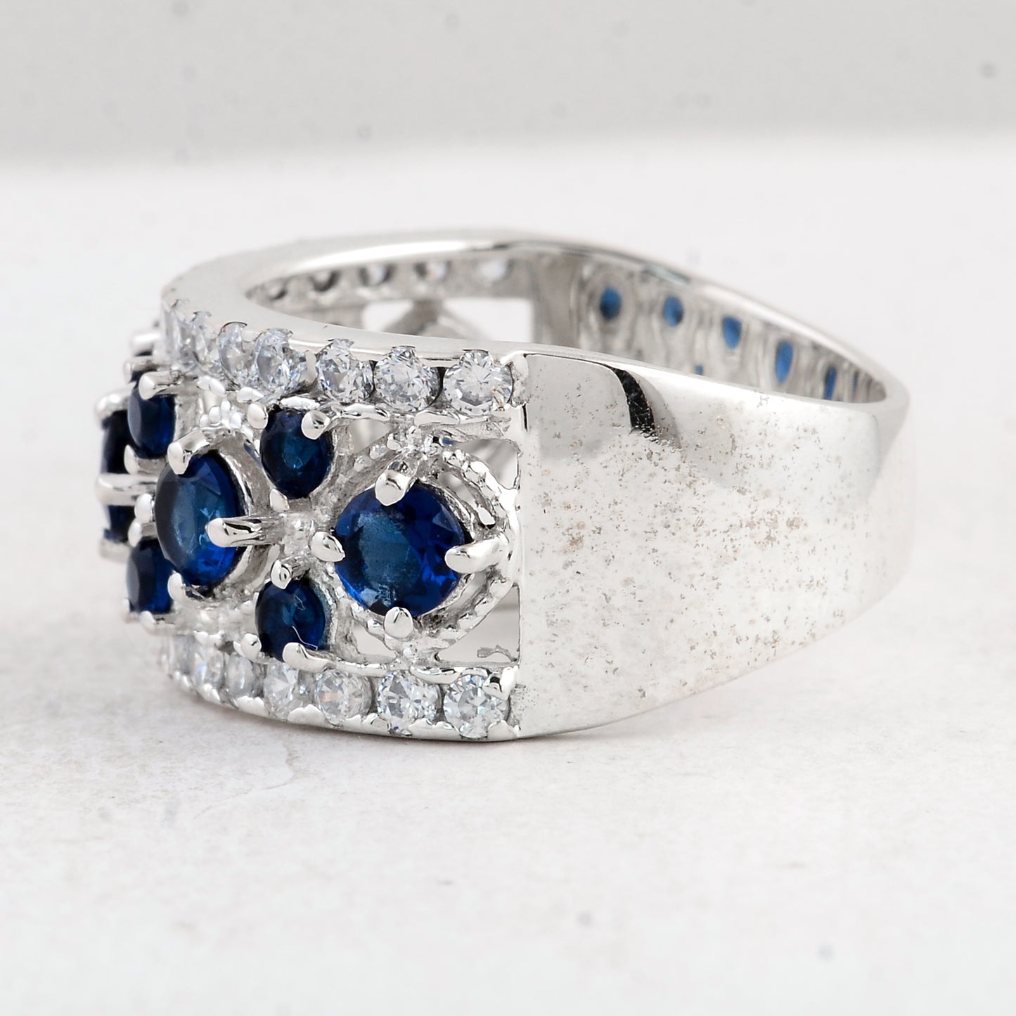 1.54 Ct Round Created Glass Sapphire 925 Sterling Silver Ring