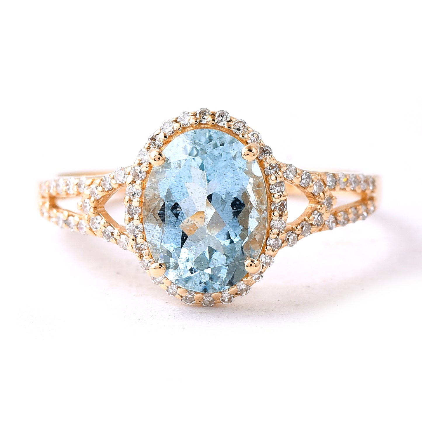 1.84 Ct Oval Mixed Cut Natural Aquamarine 14K Gold Ring