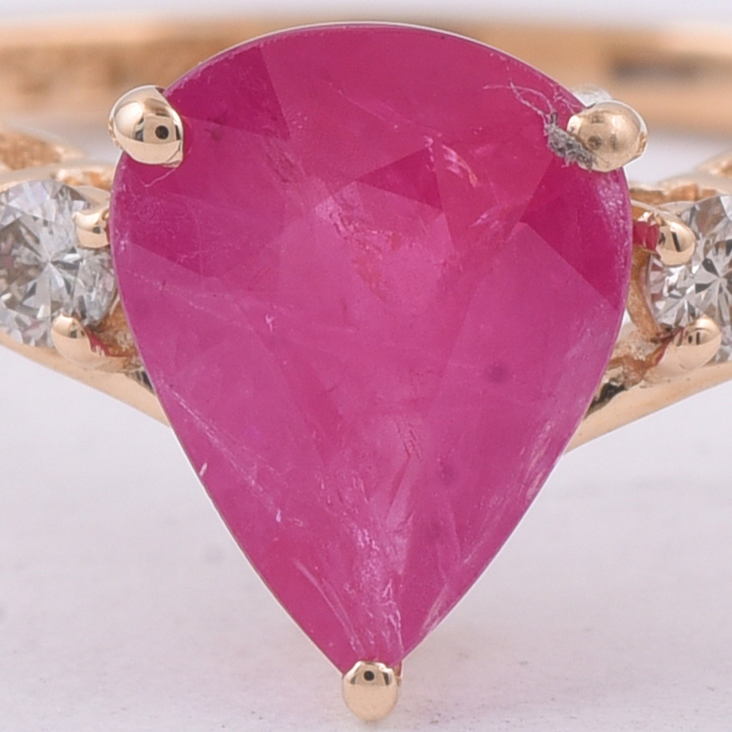 1.39 Ct Pear Natural Ruby 14K Gold Ring