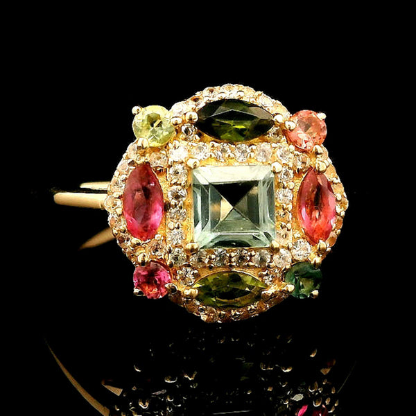 1.13 Ct Square Multi Tourmaline 14K Gold Ring