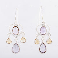 10.00 Ct Citrine, Amethyst 925 Sterling Silver Earrings