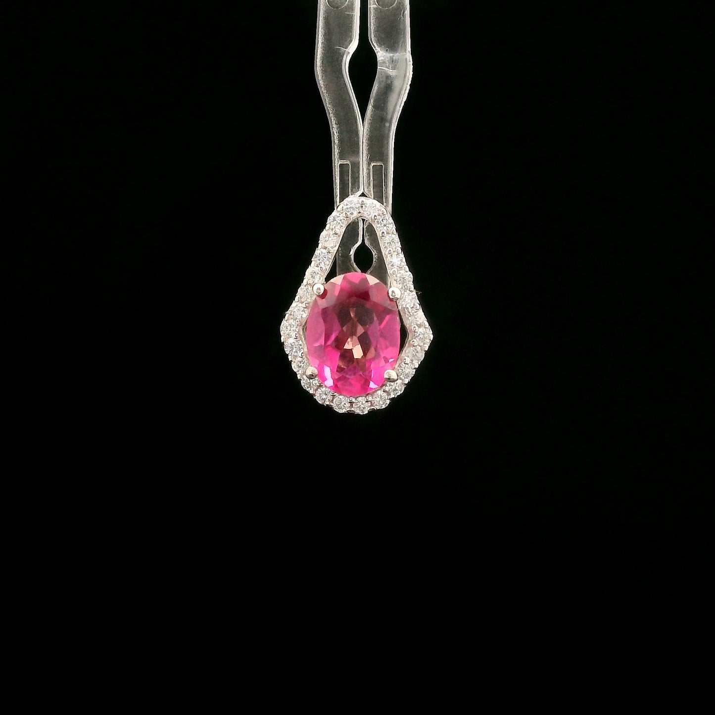 1.82 Ct Oval Pink Topaz, White Zircon 925 Sterling Silver Pendant