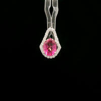 1.82 Ct Oval Pink Topaz, White Zircon 925 Sterling Silver Pendant
