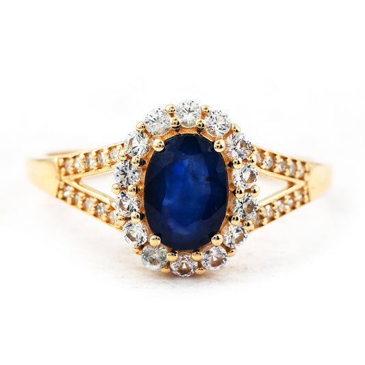 1.52 Ct Oval Mixed Cut Natural Sapphire 14K Gold Ring