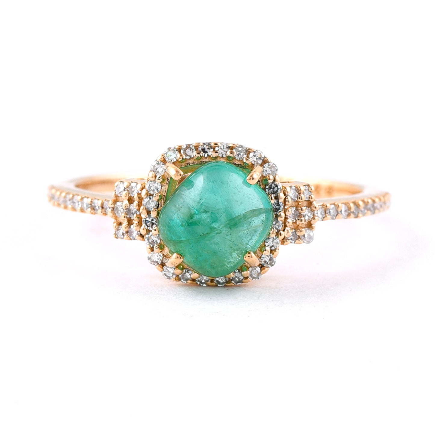 1.36 Ct Cushion Cabochon Natural Emerald 14K Gold Ring