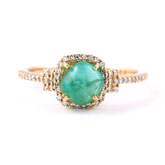 1.36 Ct Cushion Cabochon Natural Emerald 14K Gold Ring