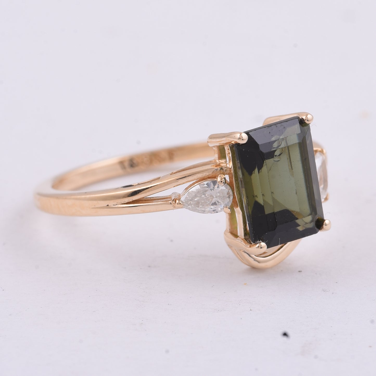 1.79 Ct Octagon Step Cut Natural Green Tourmaline 14K Gold Ring