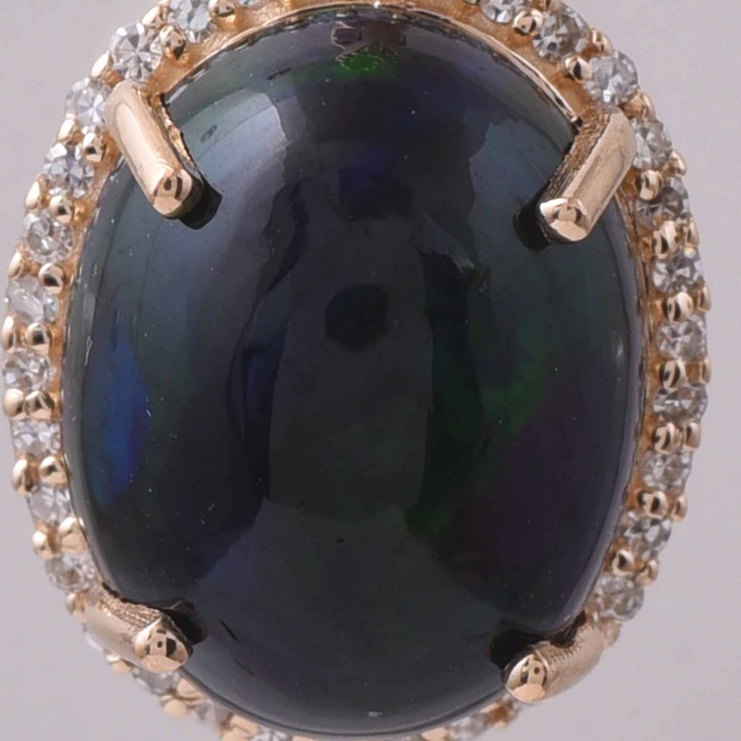 3.22 Ct Oval Cabochon Cut Natural Black Opal 14K Gold Pendant