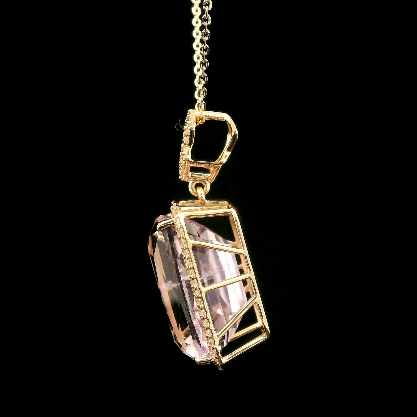 10.24 Ct Cushion Kunzite 14K Gold Pendant