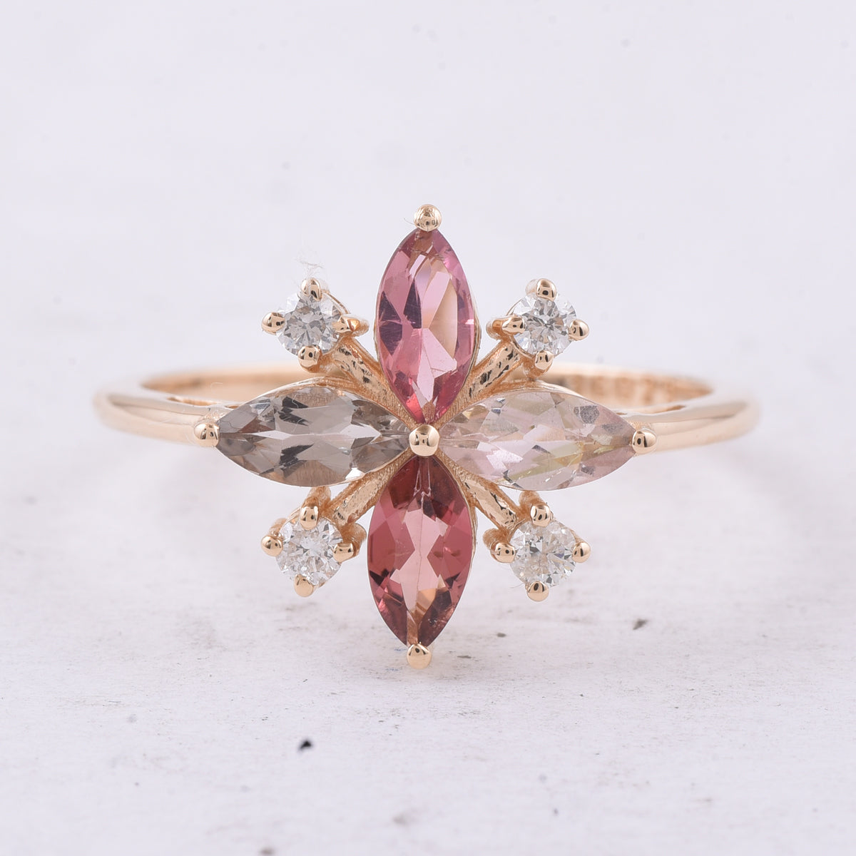 1.00 Ct Marquise Natural Multi-Coloured Tourmaline 14K Gold Ring