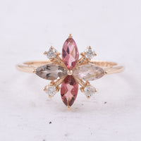 1.00 Ct Marquise Natural Multi-Coloured Tourmaline 14K Gold Ring