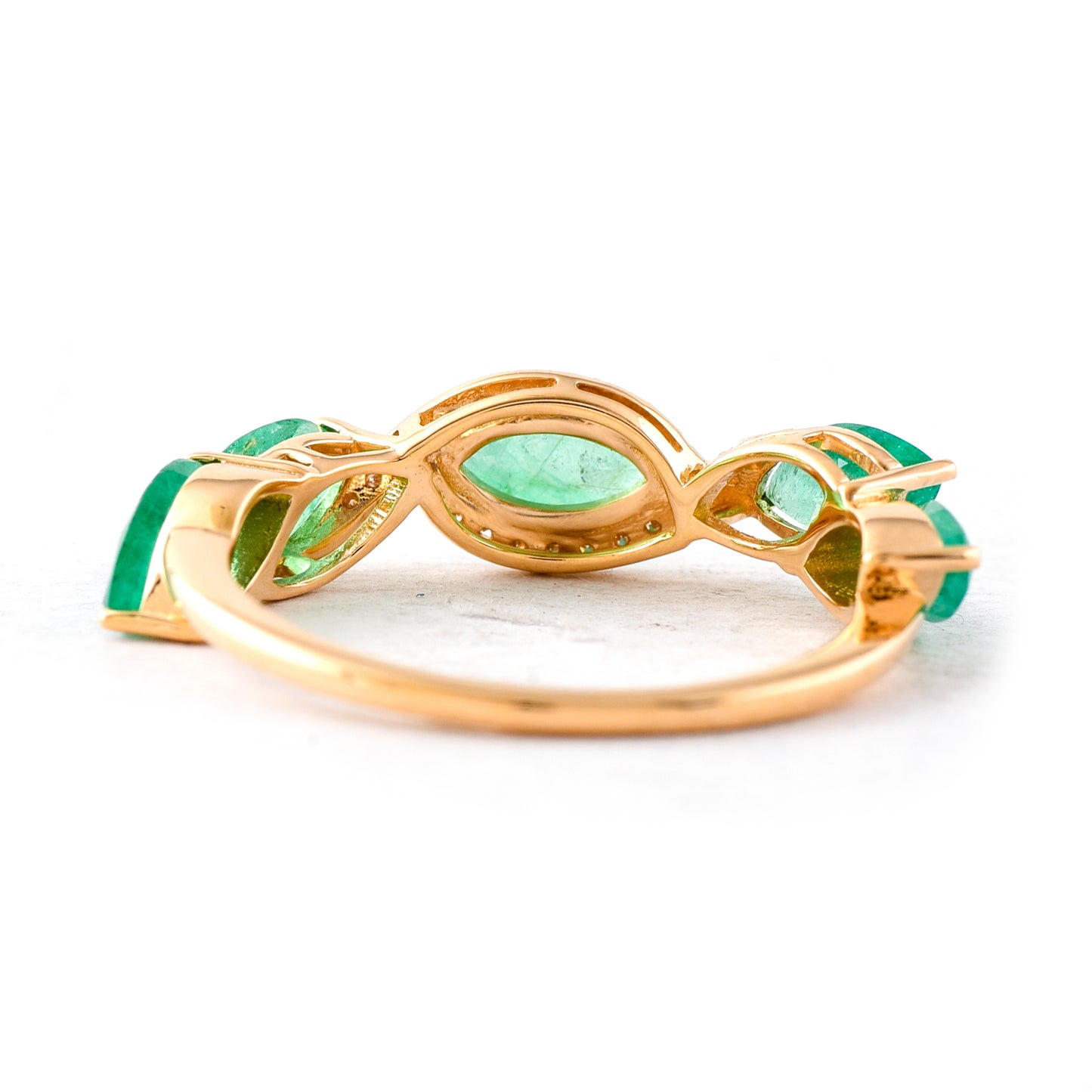 1.81 Ct Marquise Mixed Cut Natural Emerald 14K Gold Ring