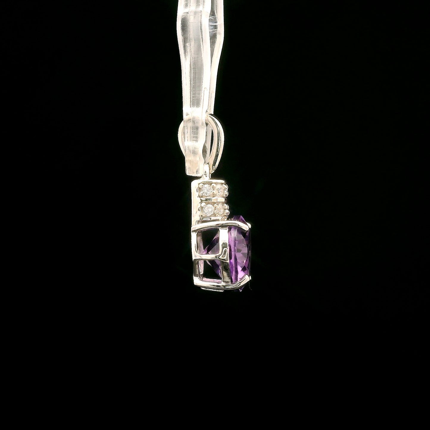 2.53 Ct Oval Amethyst, White Zircon 925 Sterling Silver Pendant