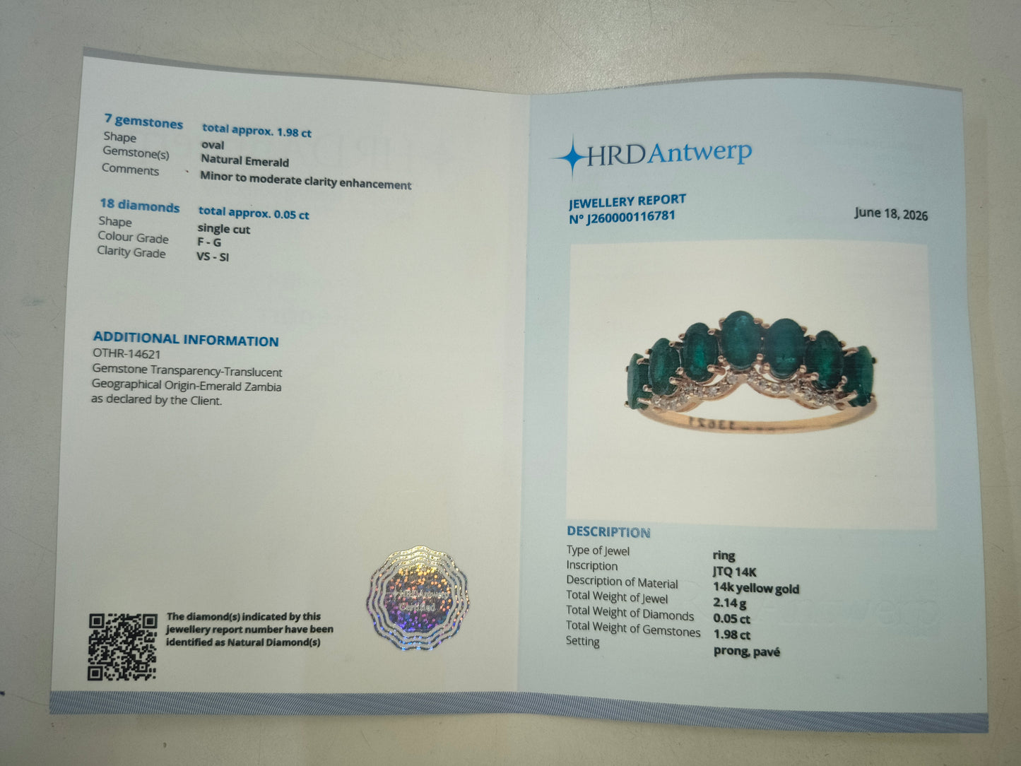 2.03 Ct Oval Natural Emerald 14K Gold Ring