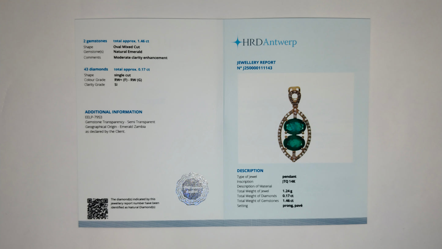 1.63 Ct Oval Mixed Cut Natural Emerald 14K Gold Pendant