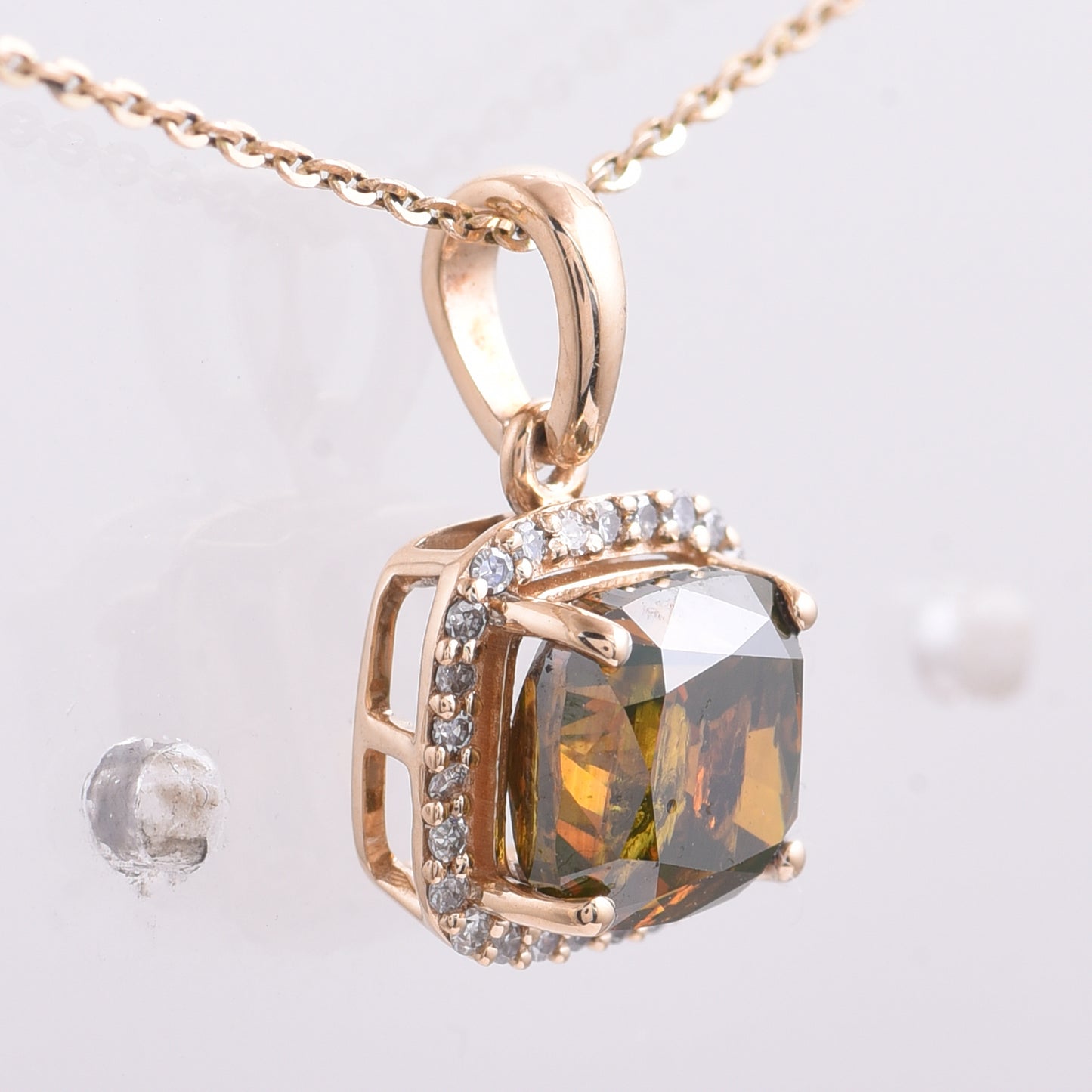 2.09 Ct Cushion Red Diamond 14K Gold Pendant
