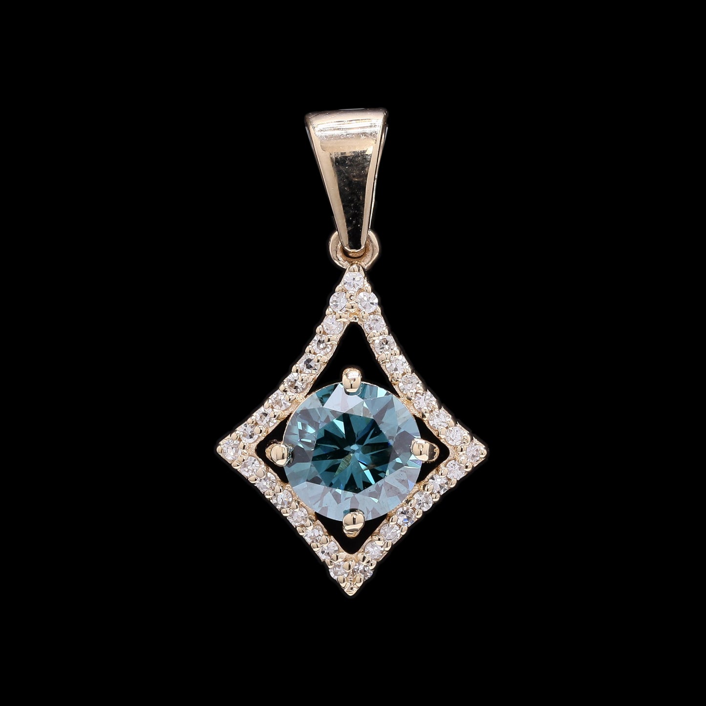 0.92 Ct Round Blue Diamond 14K Gold Pendant