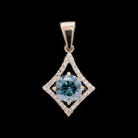 0.92 Ct Round Blue Diamond 14K Gold Pendant