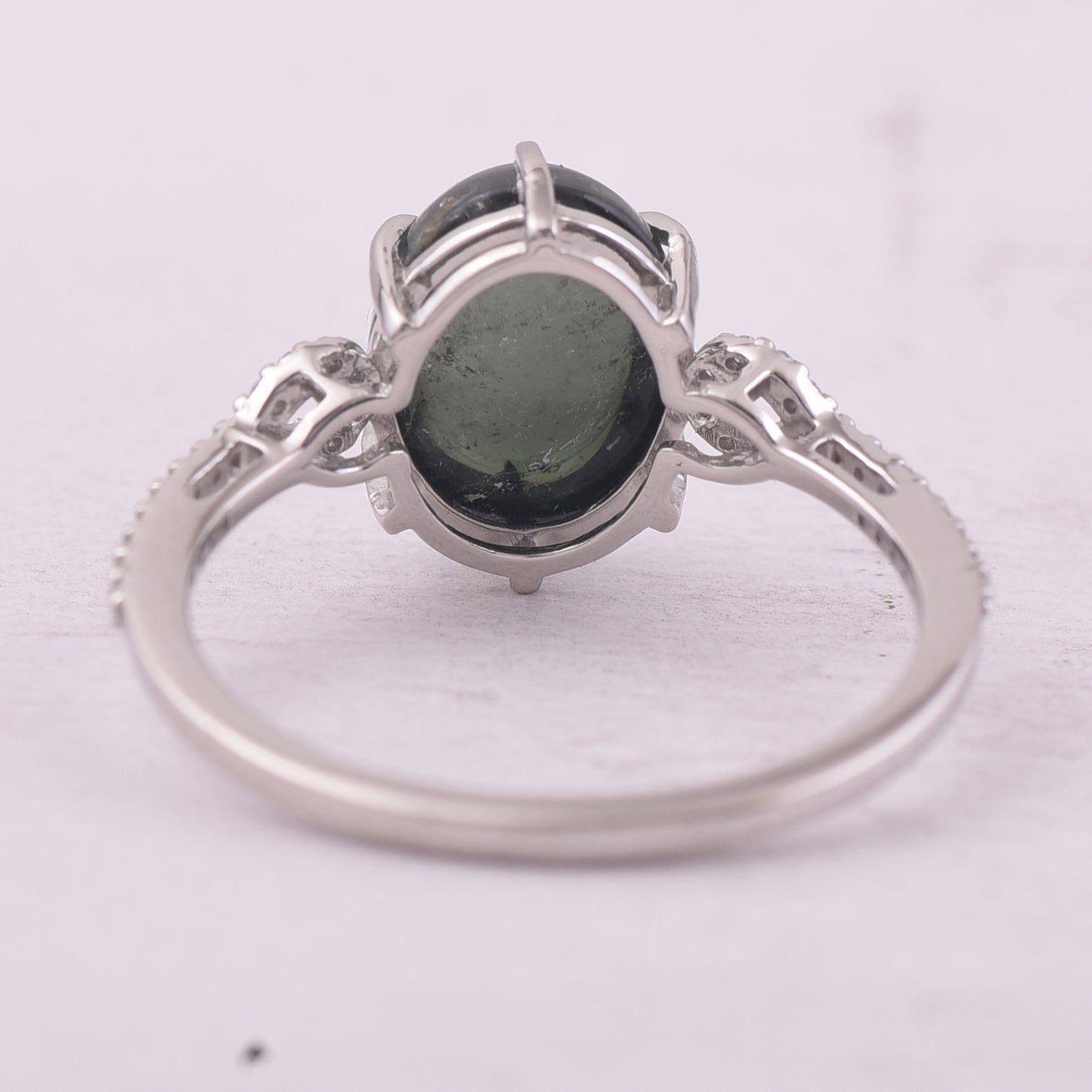 3.38 Ct Oval Cabochon Cut Natural Green Tourmaline 950 Platinum Ring