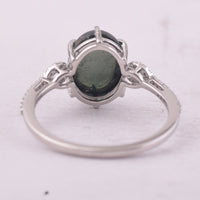 3.38 Ct Oval Cabochon Cut Natural Green Tourmaline 950 Platinum Ring